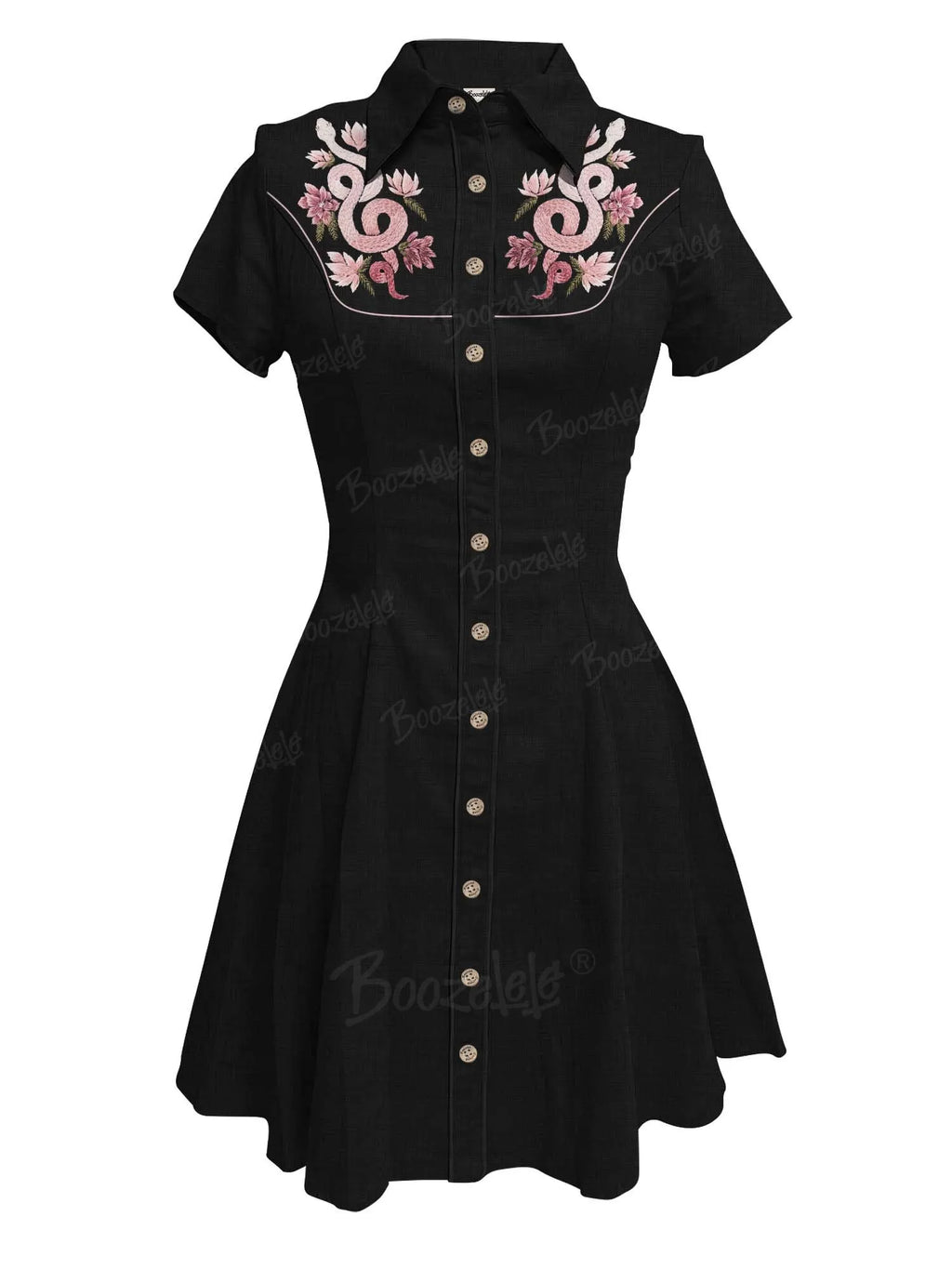 [Embroidery]Flower And Snake - 100% Cotton Dress