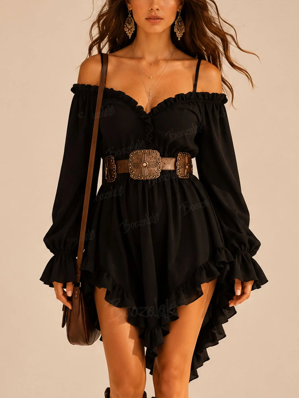 Modern Cowgirl Series — 2026 S/S Women’s Elegant Off-Shoulder Flared Romper Mini Dress