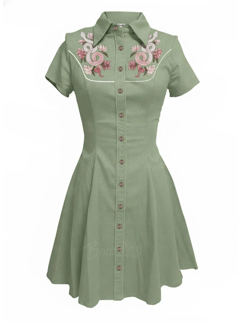 [Embroidery]Flower And Snake - 100% Cotton Dress